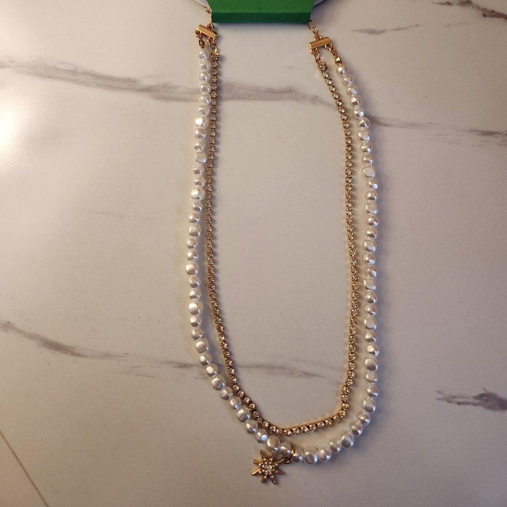 A New Day Faux Pearl and Rhinestone Layered Necklace